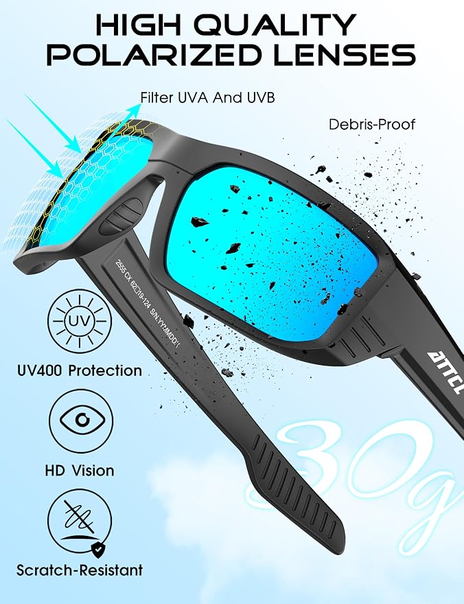 ATTCL Sports Polarized Sunglasses for Men: Ultra-Light Wrap Around TR90 Frame UV400 Protection for Fishing Driving Shooting
