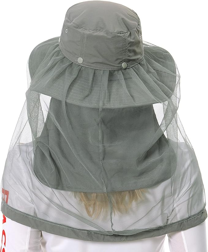 BASSDASH UPF 50+ Mosquito Sun Hat with Hidden Head Net and Neck Flap for Men Women Outdoor Fishing Hiking Camping