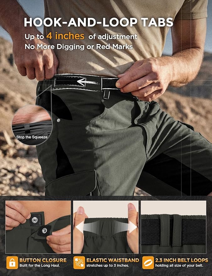 XKTTAC Men's Outdoor Quick Dry Lightweight Stretchy Shorts for Hiking, Tactical, Camping, Travel with 6 Pockets
