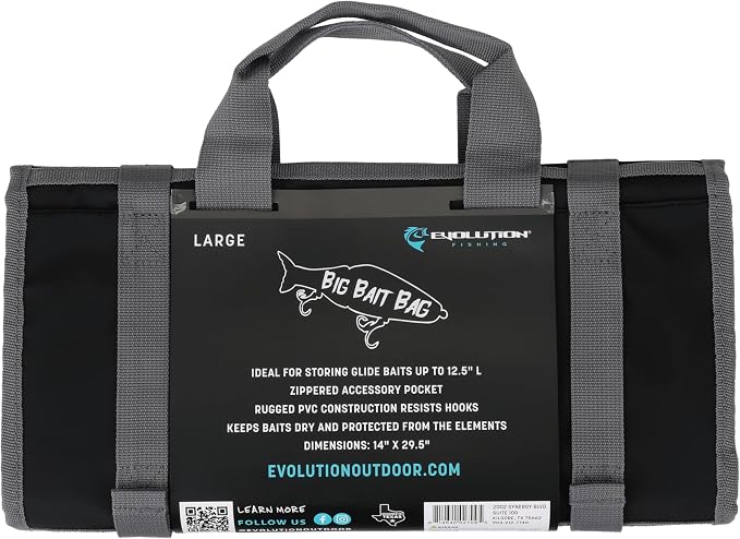 Evolution Fishing Big Bait Bag - 14 in., Roll-Up Lure Bag, Durable, Portable Storage for Large Baits & Gear