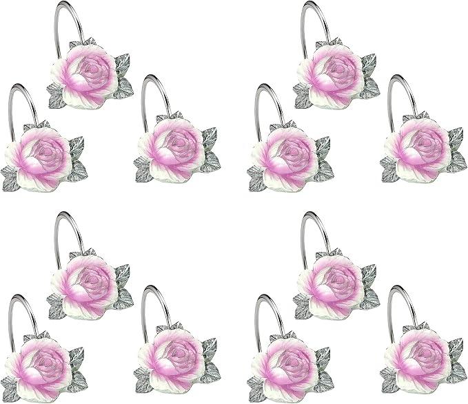 Zahari Home 13pc Michelle Bathroom Shower Curtain Sets Shower Curtain & 12 Shower Bathroom Hooks Modern Classic Luxury Contemporary Decor Floral Shower Curtain Stylish Bath Sets