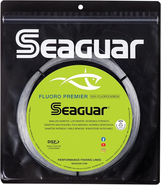 Seaguar Fluoro Premier Big Game Saltwater Fishing Line Shock Leader, 100% Fluorocarbon, Clear, Multiple Sizes
