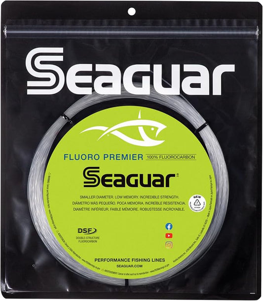 Seaguar Fluoro Premier Big Game Saltwater Fishing Line Shock Leader, 100% Fluorocarbon, Clear, Multiple Sizes