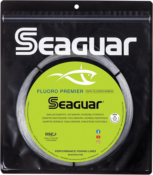 Seaguar Fluoro Premier Big Game Saltwater Fishing Line Shock Leader, 100% Fluorocarbon, Clear, Multiple Sizes