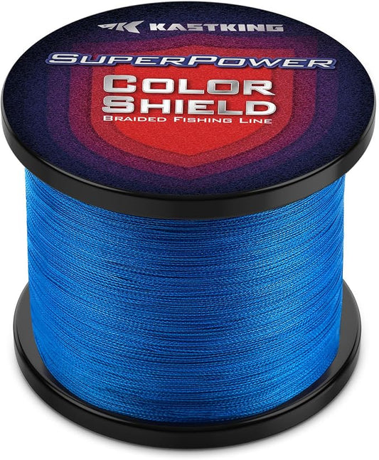 KastKing Superpower ColorShield Braided Fishing Line - Colorfast Braided Line, 100% Solution Dyed UHMWPE Fiber, Smooth & Strong Superline, Near Zero Stretch, Sensitive, High Abrasion Resistance