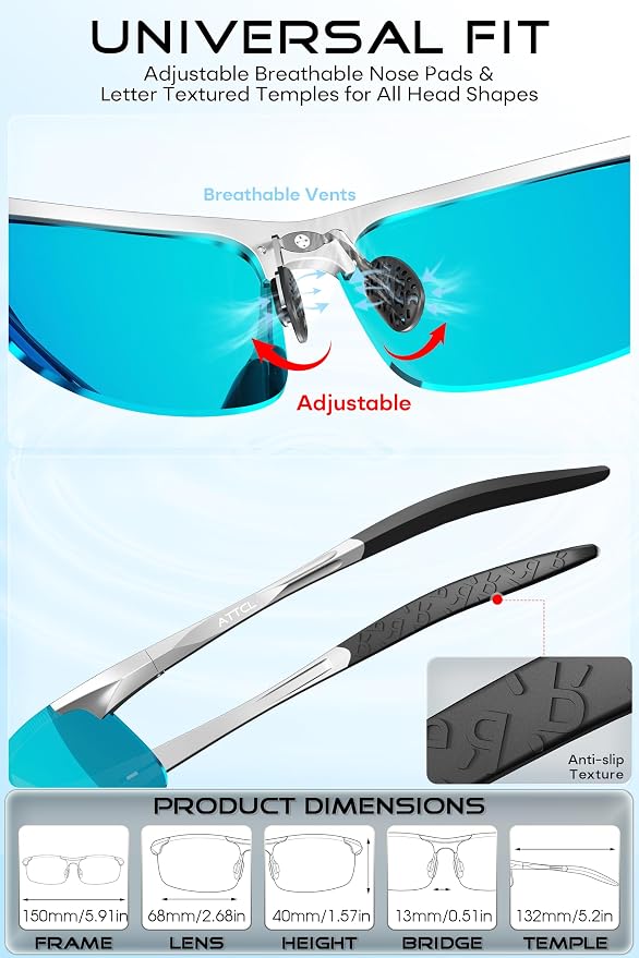 ATTCL 0.9 oz Polarized Sunglasses Men Sports: UV Protection Anti Glare Wrap Around Lightweight Metal Fishing Golf Running