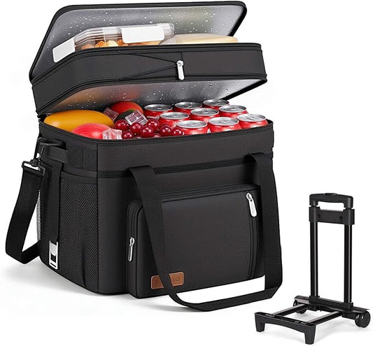 MIYCOO Cooler Bag with Wheels Double Deck - 60 Can Leakproof Insulated Portable Soft Lunch Cooler, Extra Large Expandable Ice Chest Cooler for Beach, Picnic, Camping, Shopping
