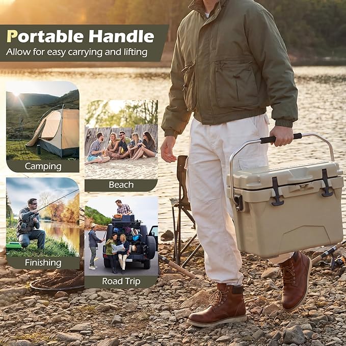 Goplus Hard Cooler, Insulated Ice Chest w/Portable Handles, Cup Holders, Ruler, Bottle Opener, 6 Day Ice Retention for Drink, Beverage, Camping, Fishing, Beach