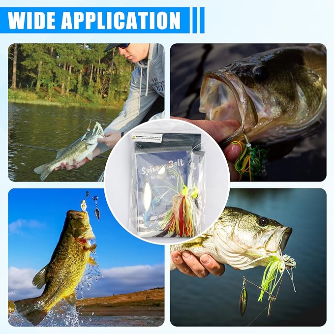 Fishing Lures Spinnerbaits,6/12pcs Bass Fishing Lures Weedless Spinner Baits Bass Lures Multicolor Buzzbaits Skirts Jigs for Bass Trout Walleye Pike Salmon Fishing