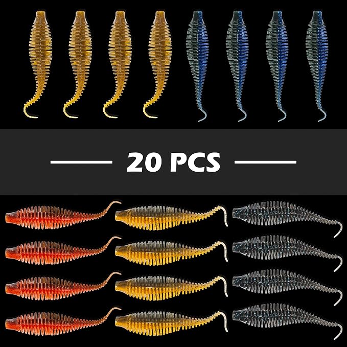 Soft Plastic Worm Fishing Lures Kit, Finesse TRD Stick Worms and Ned Rig Baits with Jig Heads for Bass Fishing, Freshwater Bass Soft Baits