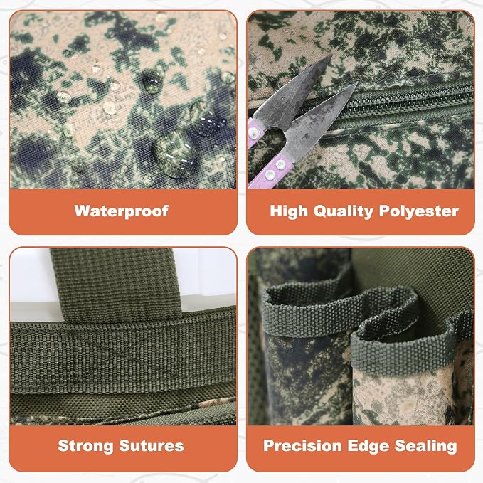 MYDAYS Fishing Bucket Organizer, Fishing Tackle Bag for Men, Rod and Tackle Boxes Holder Bag with Adjustable Buckle, Bucket Not Included (Green Camo)