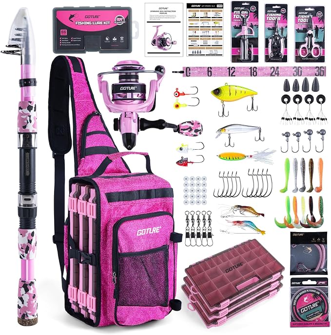 Goture Fishing Kits for Adult,Fishing Pole and Reel Combo, OpenSide Fishing Sling Tackle Storage Bag with 3 Tackle Boxes,Gift for Men