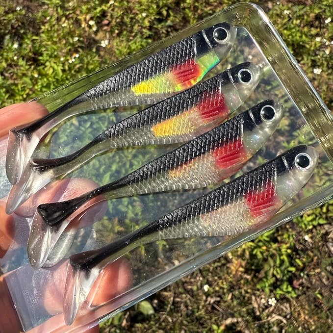 4pcs Handmade Soft Plastic Fishing Lures, Paddle Tail Swimbaits Soft Lures, Fishing Lures for Bass Trout Crappie Walleye Soft Plastic Bass Lure Baits Kits for Fishermen fishinglife