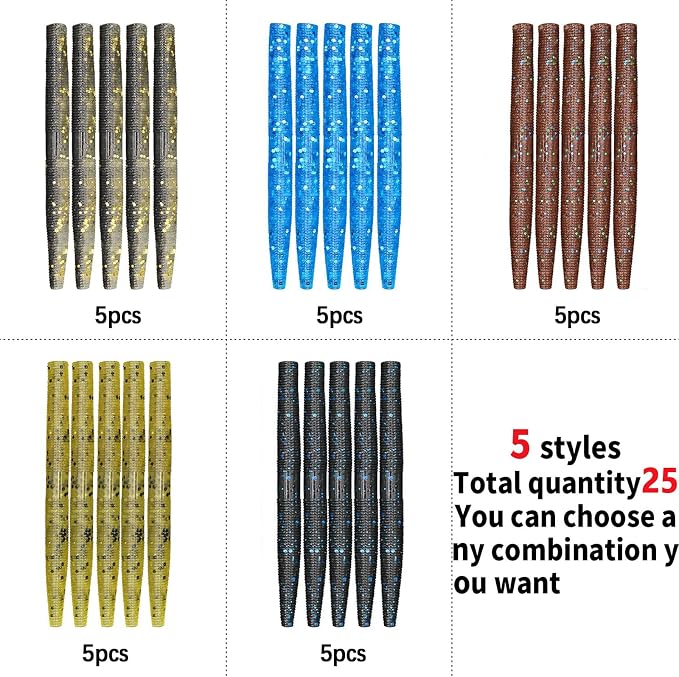 Ned Rig Kit for Bass Fishing – 25pcs/40pcs/60pcs/133pcs Finesse Soft Plastic Worms, Stick Baits, Swimbaits Lures with Shroom Ned Jig Heads, Complete Lure Set for Freshwater Fishing