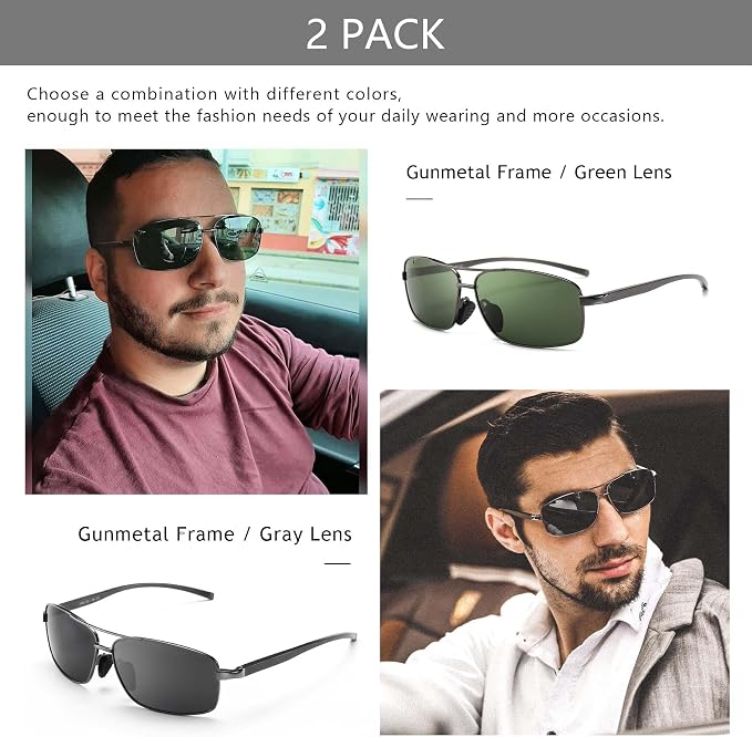 SUNGAIT Ultra Lightweight Rectangular Polarized Sunglasses Men UV400 Protection