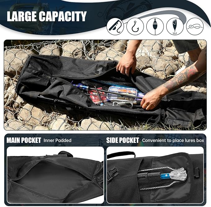 Fishing Rod Bag Fishing Rod Case, Durable Folding 900D Oxford Fabric Portable Large Capacity Waterproof, Fishing Gifts for Men Boys