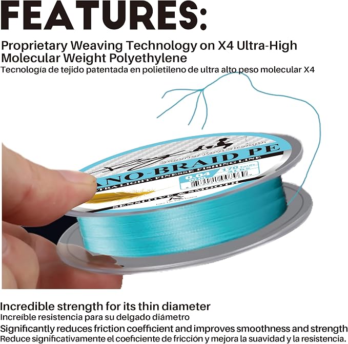 Ultra Slim Braided PE Fishing Line, Strong Knot Strength, Deign for Ultra Light Freshwater Fishing, Come with 3lb Test or 5lb Test, 170Yds Each Spool