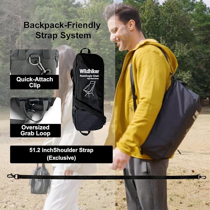 Wildhiker Portable Compact Folding Camping Chairs – Lightweight High Back with Pillow, Deep Recline, ArmPads, Side Pockets-for Motorcycle, RV, Backpacking, Travel, Festival – Black 2PCS