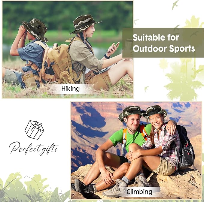 Xtinmee 10 Pcs Bucket Hat Bulk Safari Hat Wide Brim Boonie Hiking Fishing with Chin Strap for Women Men Adult Summer