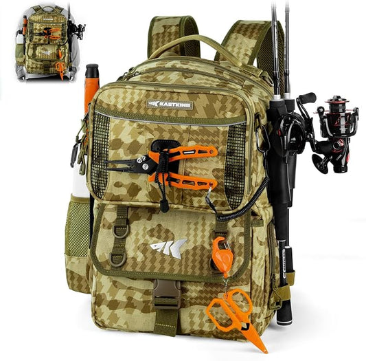 KastKing BaitSpace Fishing Tackle Backpack with Removable Bait Binder,2 Rod Holders Storage Fishing Gear and Equipment