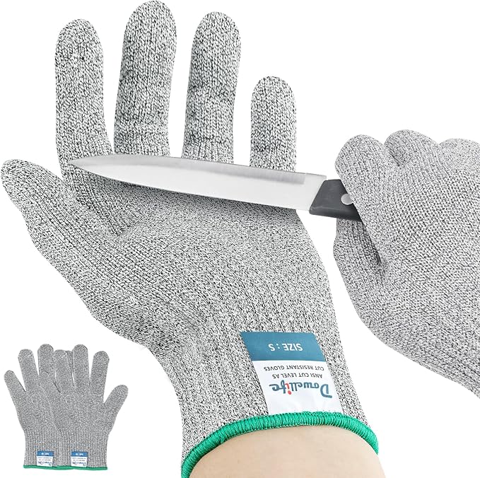 Dowellife Cut Resistant Gloves A9 Maximum Protection - Food Grade Kitchen & Chef Gloves for Food Prep, Knife Cutting, Mandoline Slicing, Butcher, Oyster Shucking, Fish Handling (Medium, 2 Pairs)