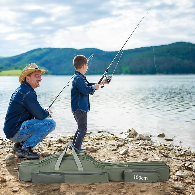 Fishing Rod Case with Fishing Tackle Box Portable Folding Rod Case Pole Reel Storage Bag Gears Organizer (100CM)