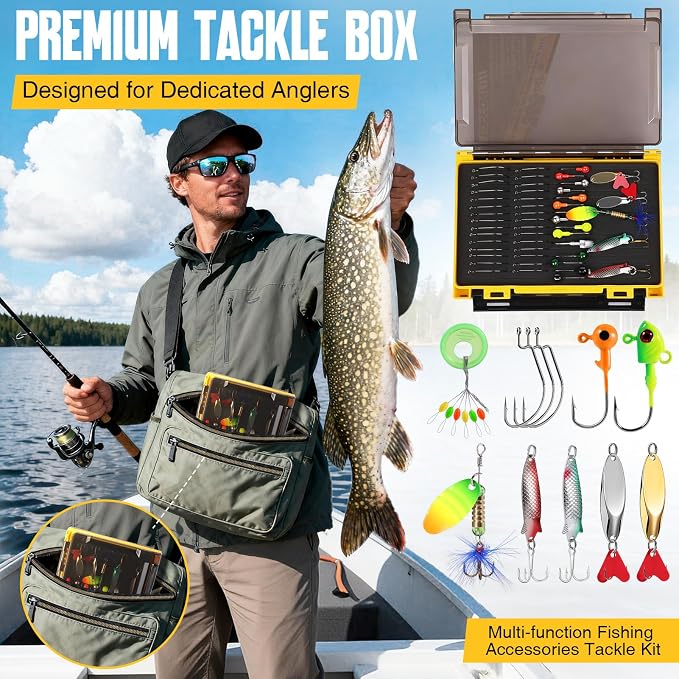 TOPFORT 187/343pcs Fishing Accessories Kit, Organized Fishing Tackle Box with Tackle Included, Fishing Hooks, Fishing Weights Sinkers, Fishing Gear and Equipment, Fishing Gift for Men