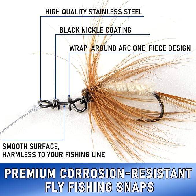 Alwonder 150-Pack Fly Fishing Snaps Twist Clips, 3/5 Sizes Stainless Steel Quick Change Lure Snaps No Knot Clip Quick Snap Fast Snap Lure Connector for Jigs Lures Fishing Clips Swivels Terminal Tackle