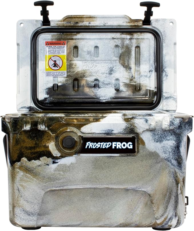 USA Made Frosted Frog Camo 20 Quart Ice Chest Heavy Duty High Performance Roto-Molded Commercial Grade Insulated Cooler