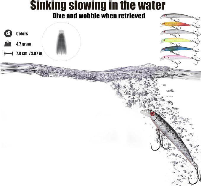 EXAURAFELIS Hard Jerkbait Kit Fishing Lures Set Including Minnow Popper Crank Baits with Hooks for Saltwater Freshwater Trout Bass Salmon Fishing Shallow Deep Diving Flat Side Crankbaits
