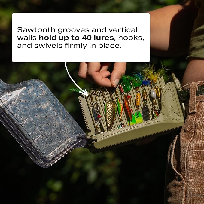 Rollercam SpinnerBox Compact tackle storage box – Holds Up to 40 Lures – Magnetic + Snap Lock – Clear Lid tackle box organizer for Spinners, Spoons & Small Baits – Durable small tackle box for Fishing