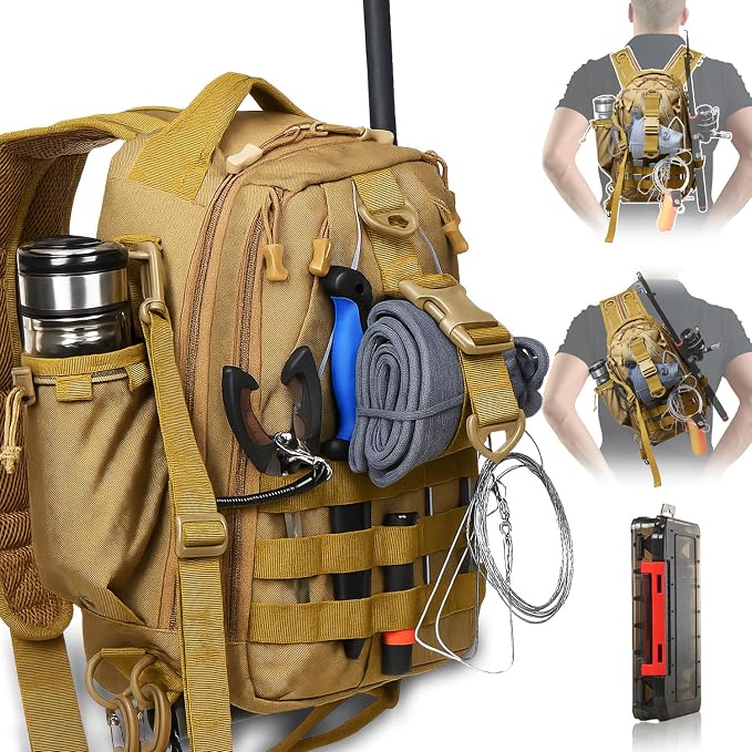 Aertiavty Fishing Backpack, Fishing Bag with Tackle Box, Compact Fishing Tackle Bag, Fishing Tackle Backpack with Rod Holder for Outdoor Sport Fishing Gifts for Men Women