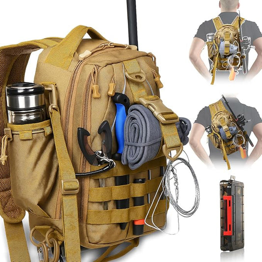 Aertiavty Fishing Backpack, Fishing Bag with Tackle Box, Compact Fishing Tackle Bag, Fishing Tackle Backpack with Rod Holder for Outdoor Sport Fishing Gifts for Men Women