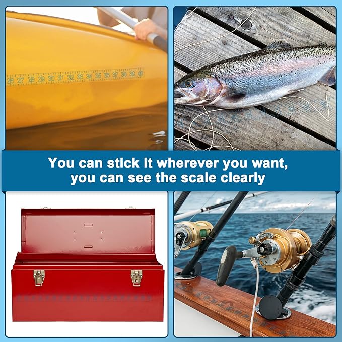 4 Pieces 40 Inch Fish Rulers Fish Measuring Tape Sticker for Boat Transparent Waterproof Adhesive Ruler Tape Fishes Measure Board for Fishing Accessories(Blue)