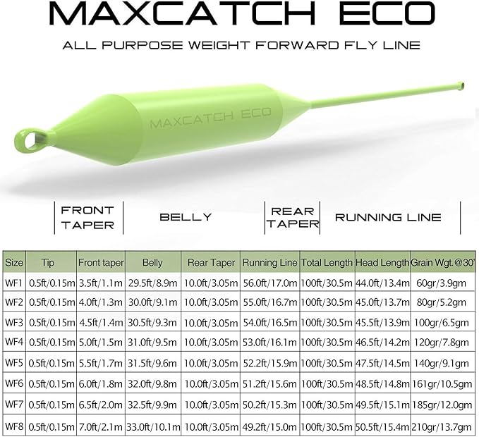 Maxcatch Weight Forward Fly Fishing Line with Two Welded Loops, Floating Fly Lines for Freshwater, 100FT (WF1F, 2F, 3F, 4F, 5F, 6F, 7F, 8F)