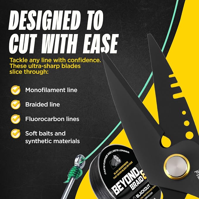 Beyond Fishing 6.5" Pro Fishing Shears Dual Serrated Blades, Fishing Braided Line Scissors with Titanium Coating, Non-Slip Grip & Multifunction Tool, Includes Hard Molded Locking Sheath
