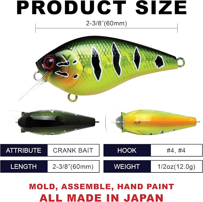 LUCKY CRAFT LC 1.5 Silent Squarebill Crankbait Fishing Lure, 2-3/8", Bass Fishing Lures for Freshwater, Hard Crankbait with Treble Fishing Hooks, Fishing Accessories