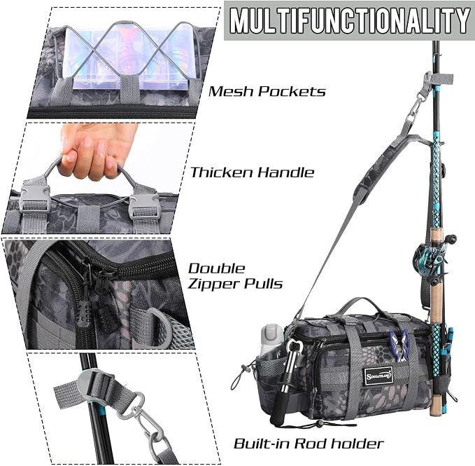 Sougayilang Fishing Tackle Bags - Fishing Tackle Storage Bags for Saltwater or Freshwater Fishing Gear - Padded Shoulder Strap - Tackle Box Bag Fishing Bag(Grey)