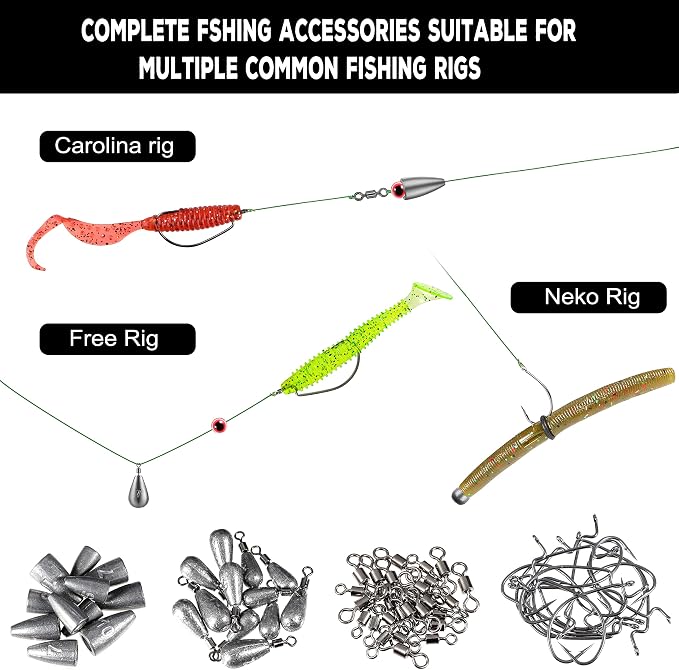 PLUSINNO 253/387pcs Fishing Gear Accessories Kit, Fishing Tackle Box with Tackle Included, Fishing Hooks, Fishing Weights Sinkers, Spinner Blade, Fishing Equipment for Bass Trout Bluegill Crappie