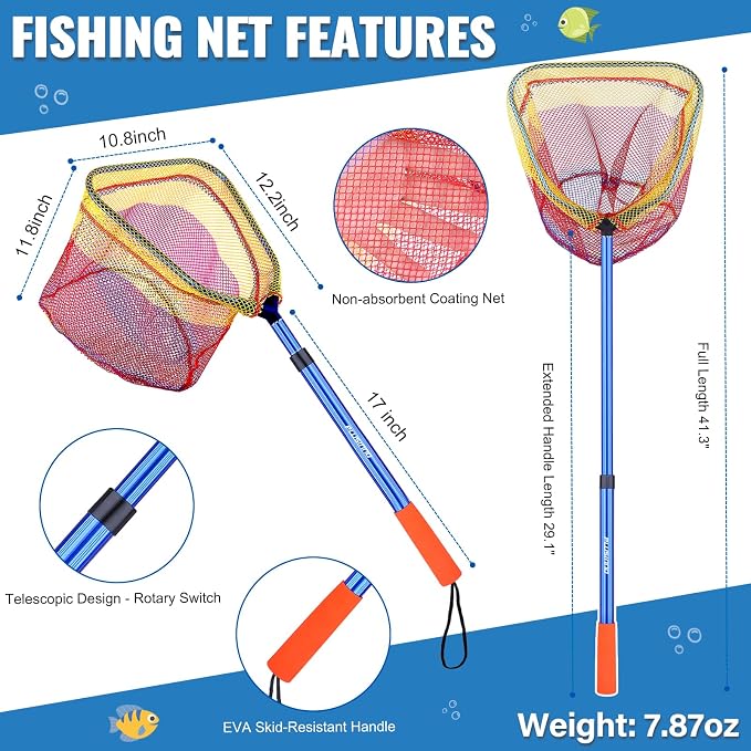 PLUSINNO Kids Fishing Pole with Spincast Reel Telescopic Fishing Rod Combo Full Kits for Boys, Girls, and Adults