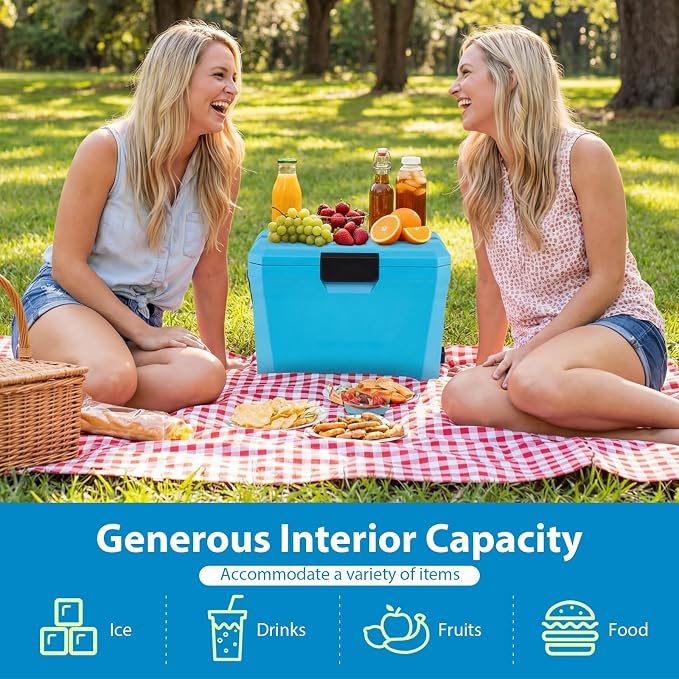 COSTWAY Insulated Portable Cooler, Hard Shell Ice Chest w/ 2 Cup Holders, Bottle Opener, Drain Plug, 3-Day Ice Retention, Outdoor Leak-Proof Dry Box for Beach, Camping, Fishing, Picnic
