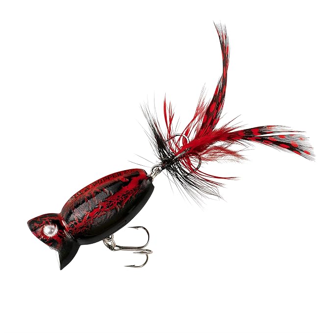 Arbogast Hula Popper 2.0 Topwater Fishing Lure with Feathered Treble Hook and Crackle Pattern Body