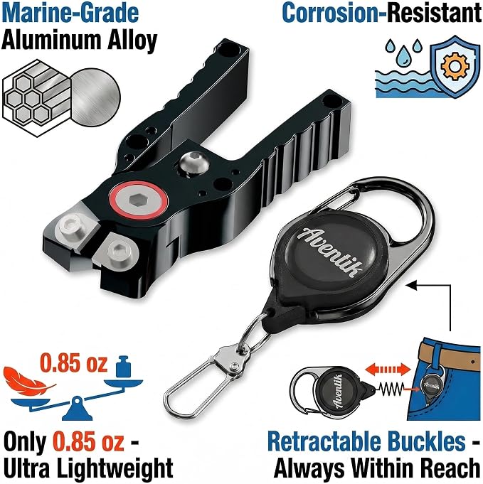 Fishing Line Cutter with Retractable Buckles, Tungsten Carbide Blade & Central Locking - Smooth, Corrosion-Resistant Cuts for Braid, Mono, Fluoro in Saltwater Fishing