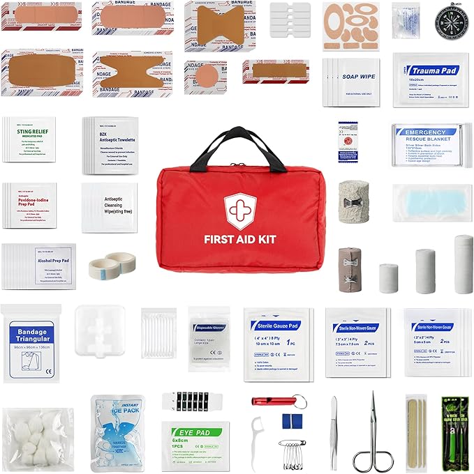 First Aid Kit - Trauma Kit with Essential Emergency Medical Supplies, Waterproof Travel First Aid Kit for Camping, Hiking, Simple and Portable Emergency Kit for Home, Dorm, Outdoor, Car (Bright red)