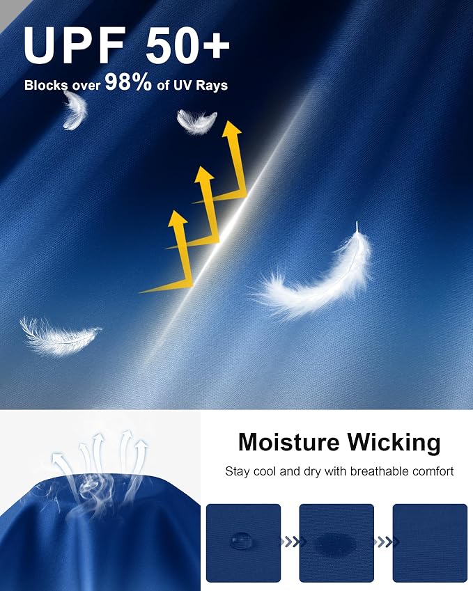 Roadbox UPF 50+ Fishing Shirts for Men, Long Sleeve UV Sun Protection Hoodie, Outdoor Hiking Running Swimming Rash Guard