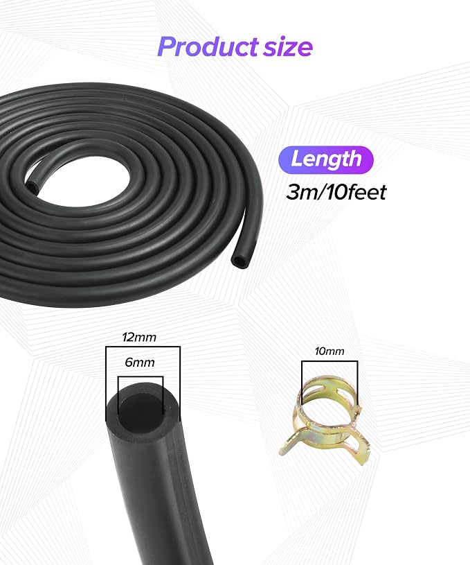 1/4 Fuel Line,Car Accessories 1/4" ID Fuel Line Hose Kit with 20Pcs 2/5" ID Hose Clamps,Automotive Replacement Powersports Fuel Lines,Suitable for Motorcycle,Mowers Tractors,Small Engines