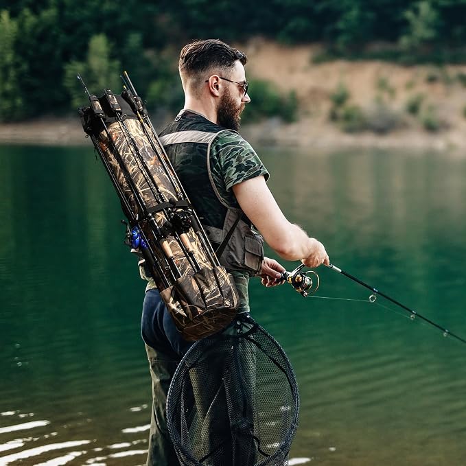 Fishing Rod Bag Fishing Rod Case, Durable Folding 900D Oxford Fabric Portable Large Capacity Waterproof, Fishing Gifts for Men Boys