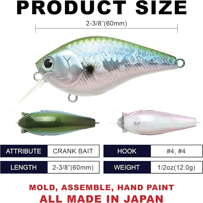 LUCKY CRAFT LC 1.5 Silent Squarebill Crankbait Fishing Lure, 2-3/8", Bass Fishing Lures for Freshwater, Hard Crankbait with Treble Fishing Hooks, Fishing Accessories
