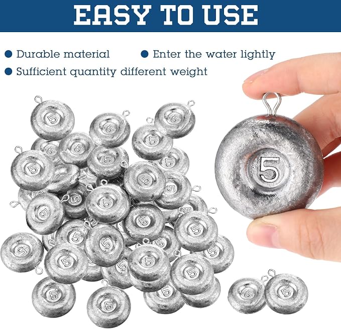 24 Pieces Fishing Disc Sinkers Weights Disc Sinker Fishing Sinkers Weights for Saltwater Catfishing Trolling Surf Tackle