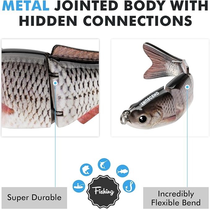 TRUSCEND Swimmax Easy Catch Fishing Lures with BKK Hooks, Wiggling, Vibrating, Rattling and Gurgling for More Bite, Heavy-Duty Dyneema Fiber Jointed Swimbaits for Bass, Trout, Walleye, Crappie, Pike